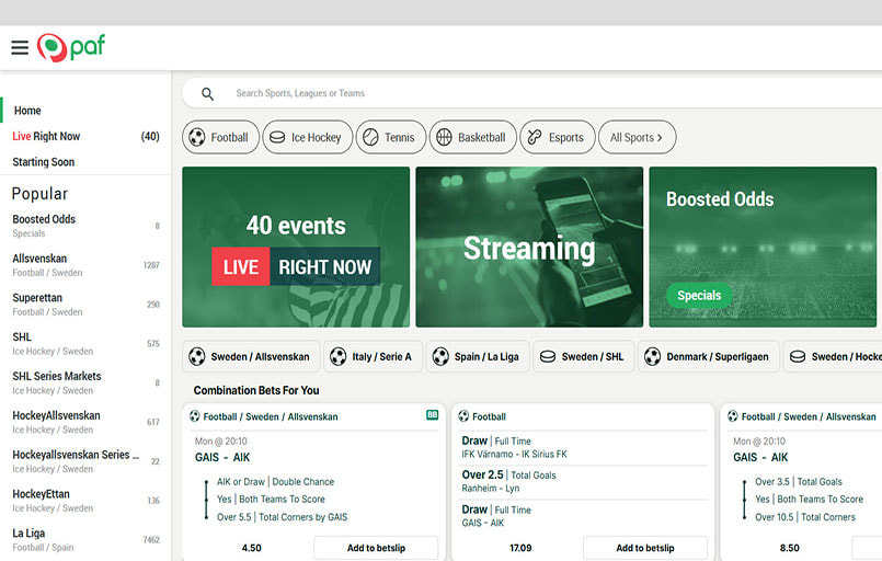 Paf sportsbook startsida